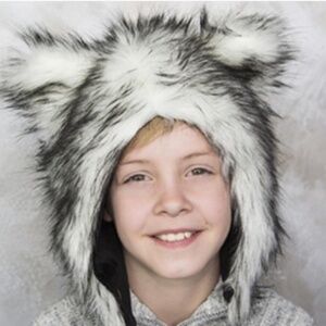 Eskimo Hat Kid OS Youth Black Faux Fur Wolf Bonnet Winter Pictures Fox Preppy
